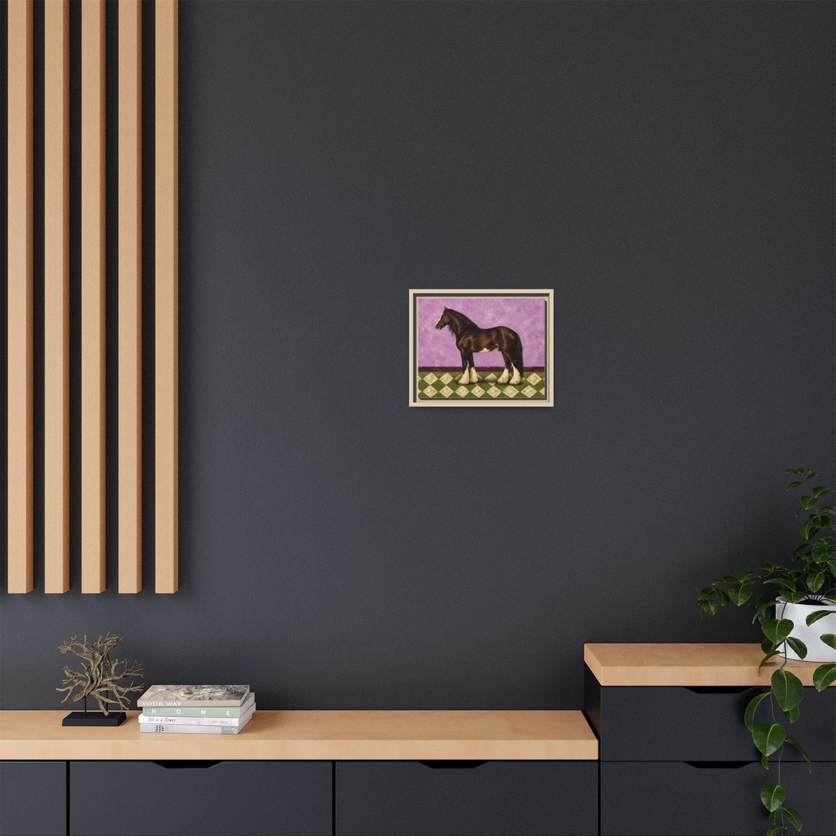 Gentle Giant in Lavender — Bay Draft Horse Art Print on 
Canvas- Framed