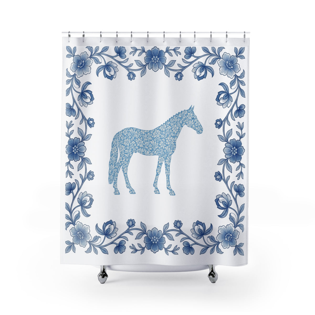Blue Ribbon Bloom Shower Curtains | Equestrian Horse Gift Decor