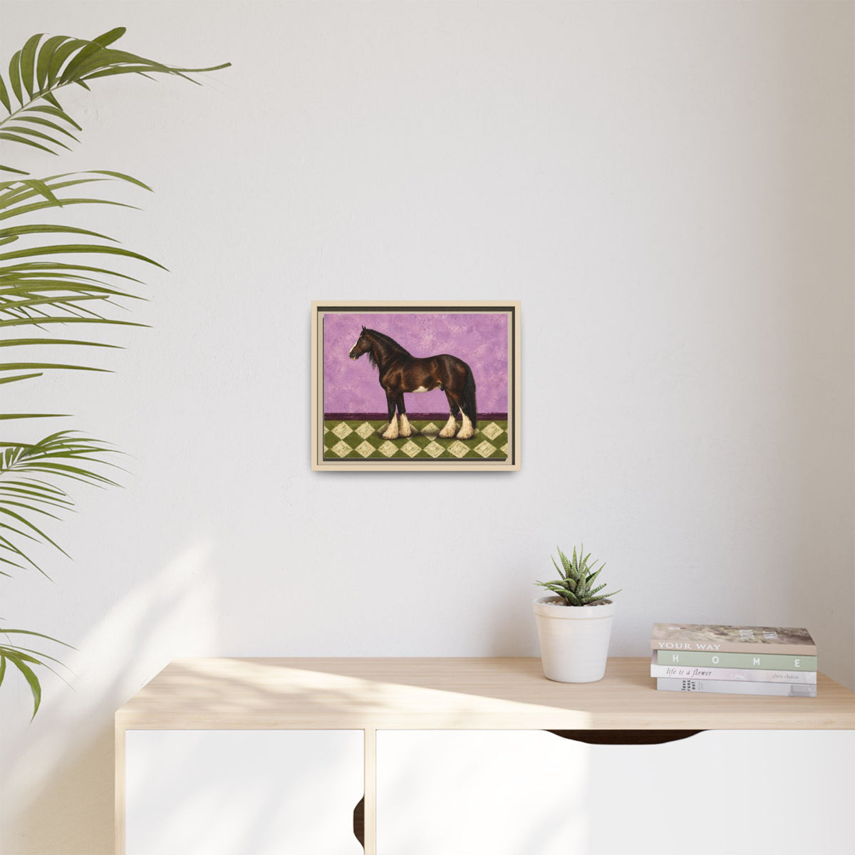 Gentle Giant in Lavender — Bay Draft Horse Art Print on 
Canvas- Framed