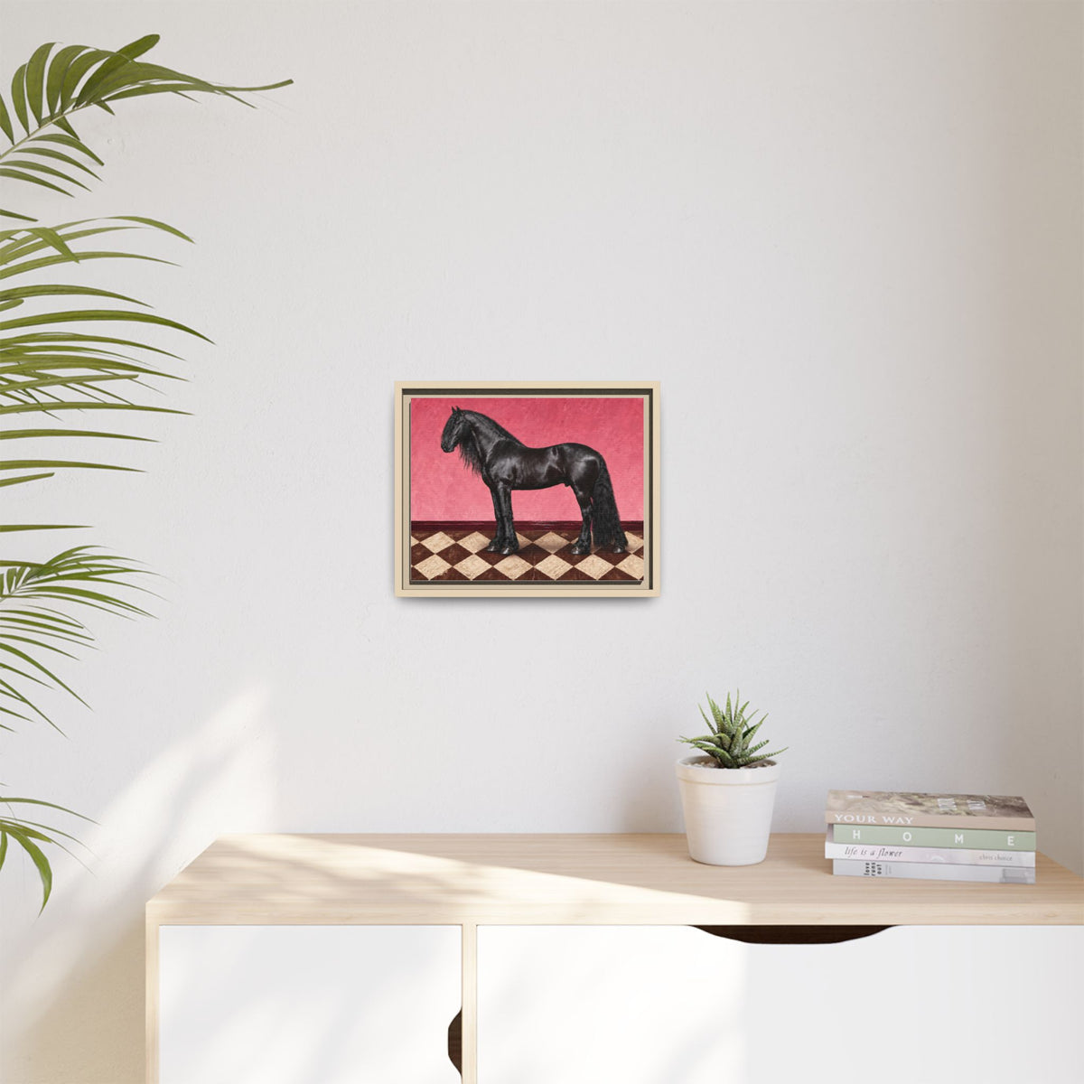 Gentle Giant in Raspberry - Black Friesian Draft Horse Art Print | Equestrian Wall Art