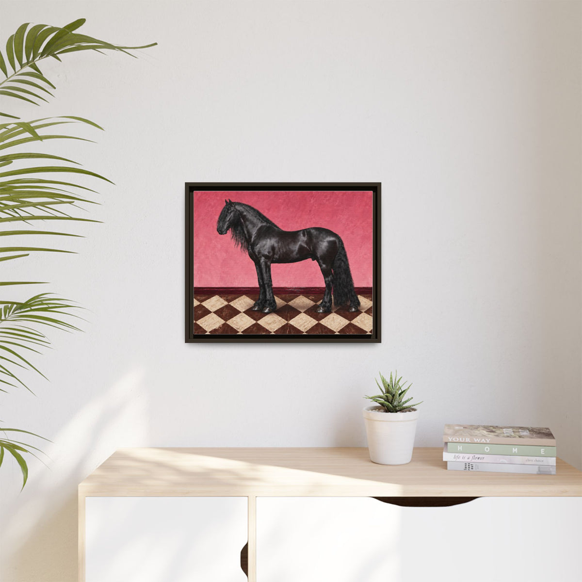 Gentle Giant in Raspberry - Black Friesian Draft Horse Art Print | Equestrian Wall Art