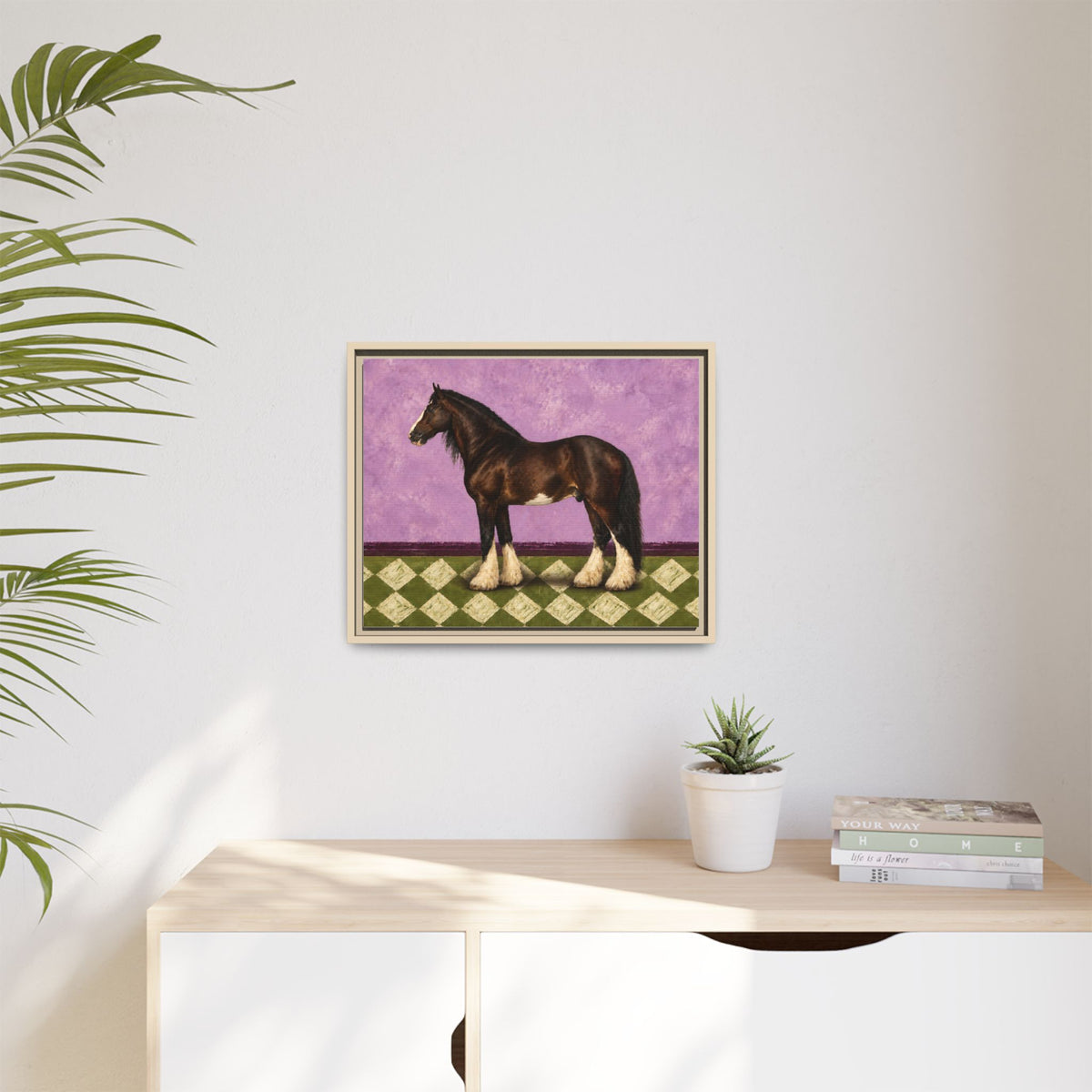 Gentle Giant in Lavender — Bay Draft Horse Art Print on 
Canvas- Framed