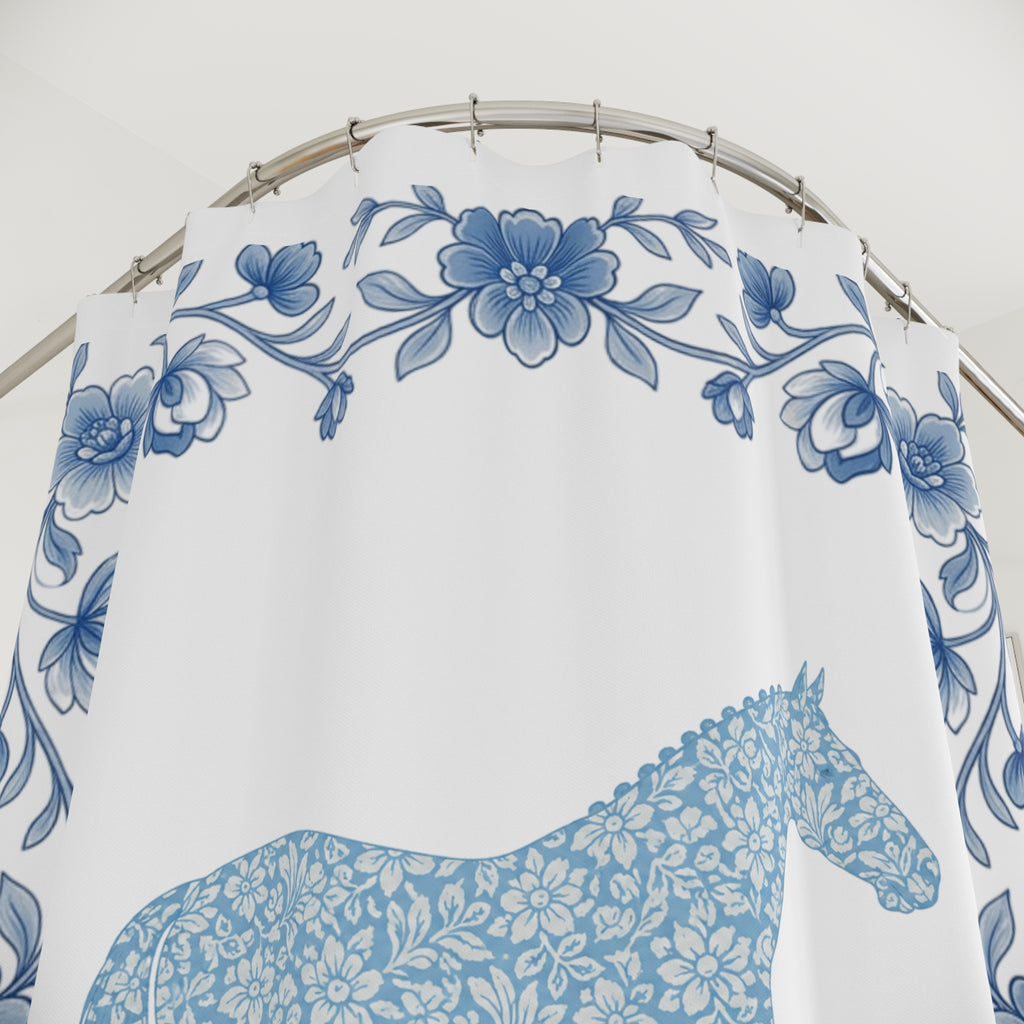 Blue Ribbon Bloom Shower Curtains | Equestrian Horse Gift Decor