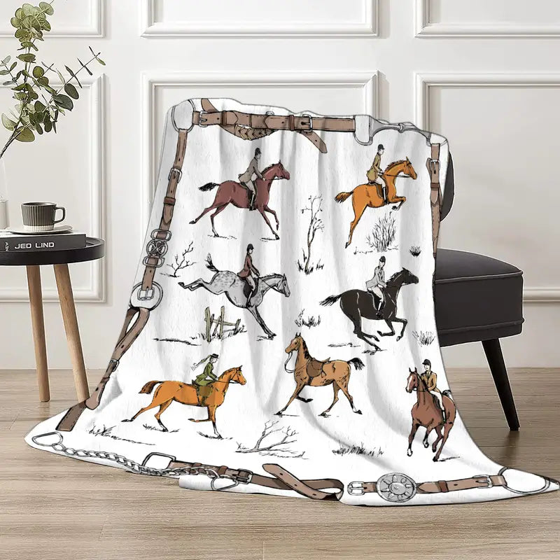 Equestrian Fox Hunting Blanket for Couch and Bed