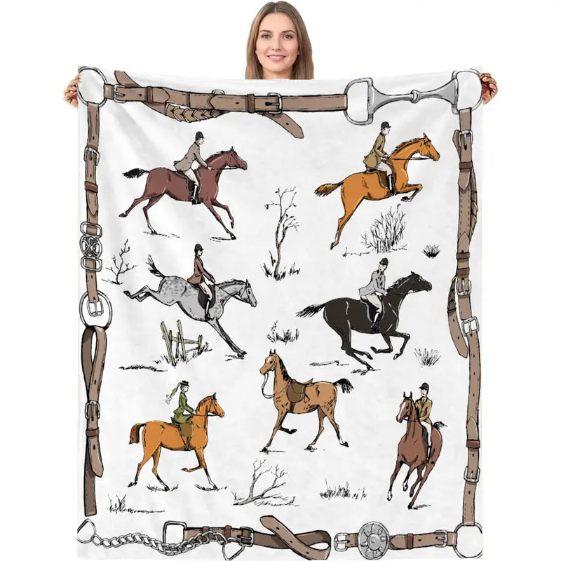 Equestrian Fox Hunting Blanket for Couch and Bed