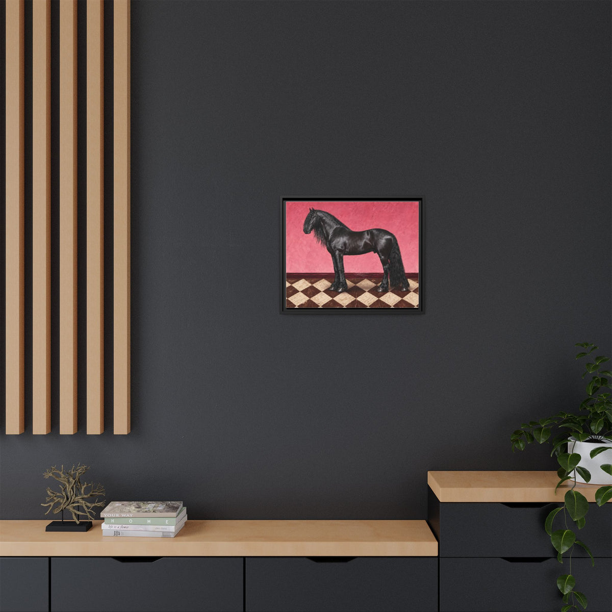 Gentle Giant in Raspberry - Black Friesian Draft Horse Art Print | Equestrian Wall Art
