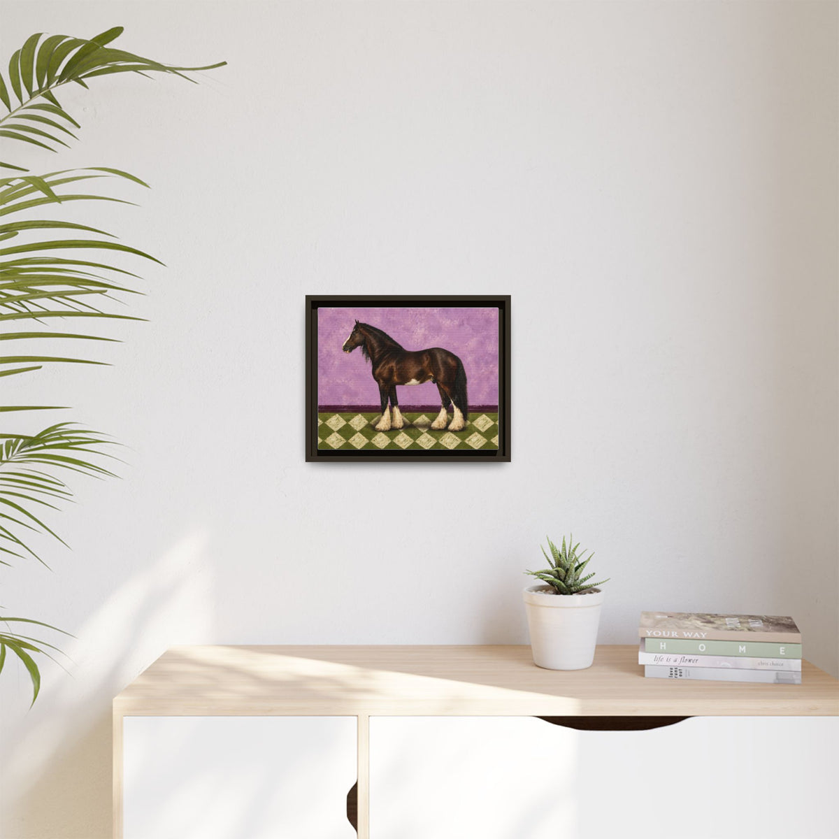 Gentle Giant in Lavender — Bay Draft Horse Art Print on 
Canvas- Framed
