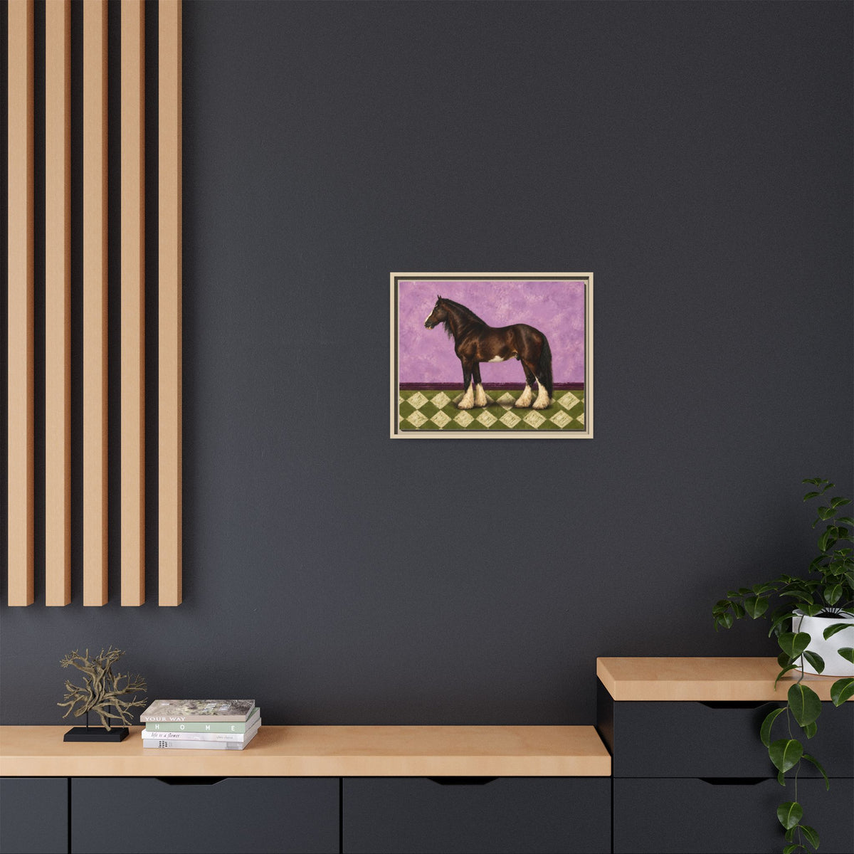 Gentle Giant in Lavender — Bay Draft Horse Art Print on 
Canvas- Framed