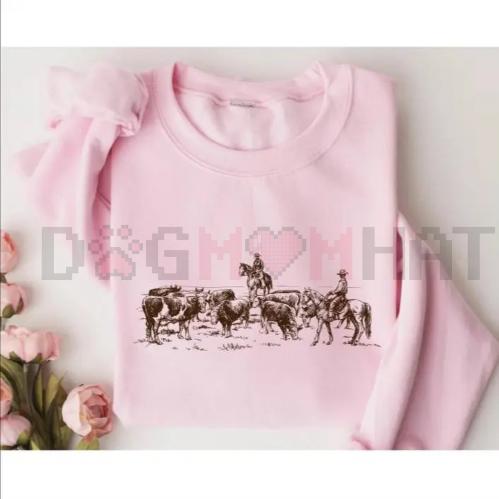 Vintage Cowboy Rodeo Sweatshirt – Retro Horse Western Crewneck, Unisex Country Lifestyle Jumper, Cowboy and Cows Graphic Pullover, Western Gift for Her & Him