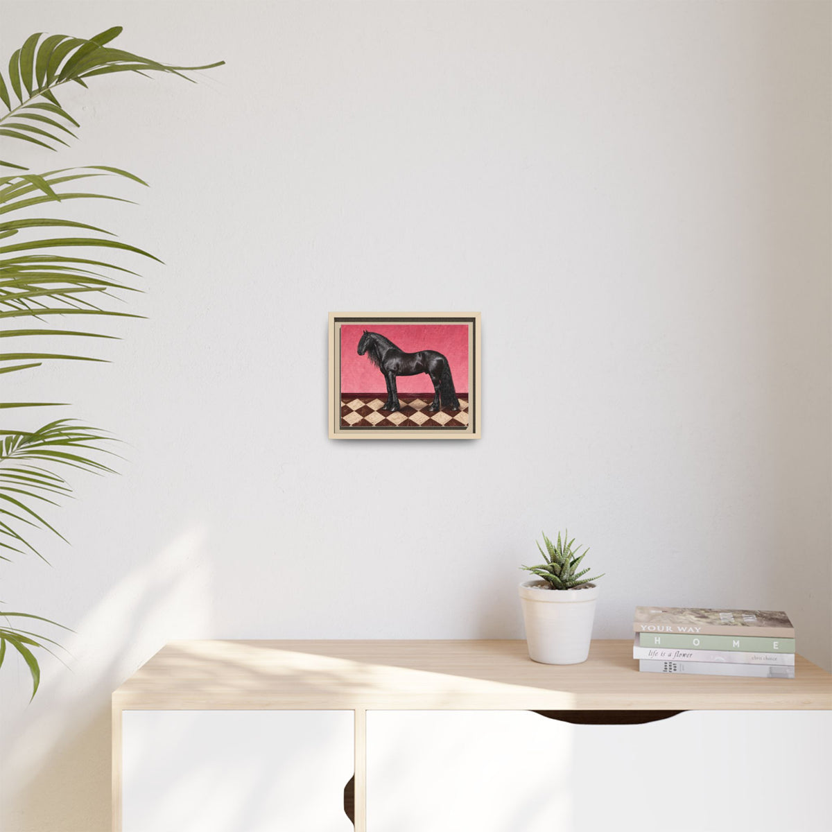 Gentle Giant in Raspberry - Black Friesian Draft Horse Art Print | Equestrian Wall Art