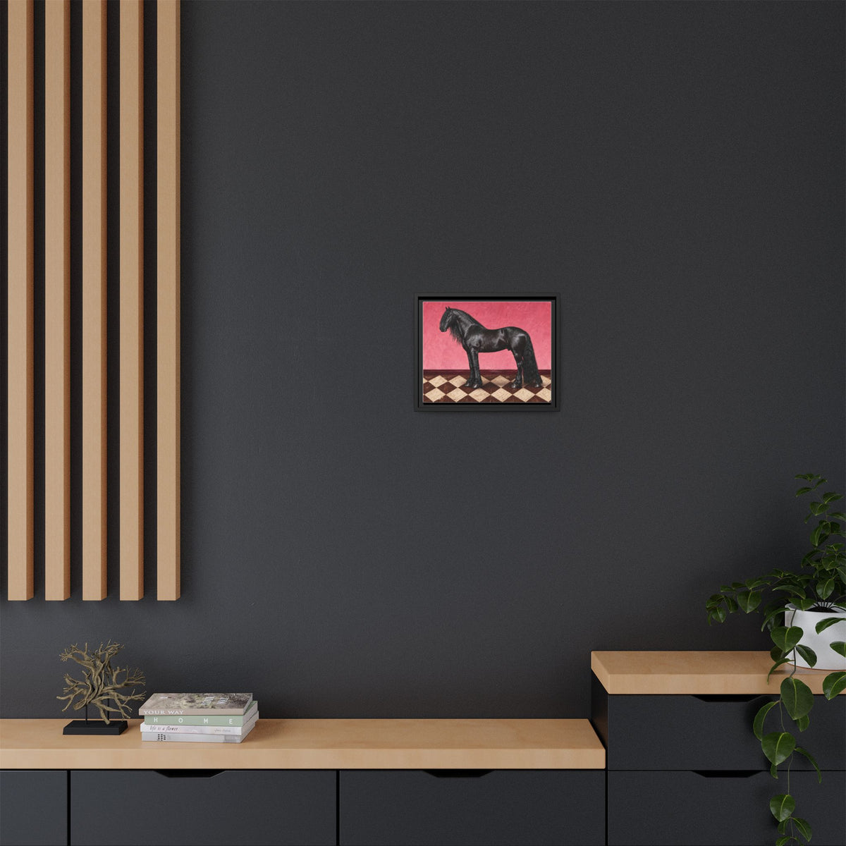 Gentle Giant in Raspberry - Black Friesian Draft Horse Art Print | Equestrian Wall Art