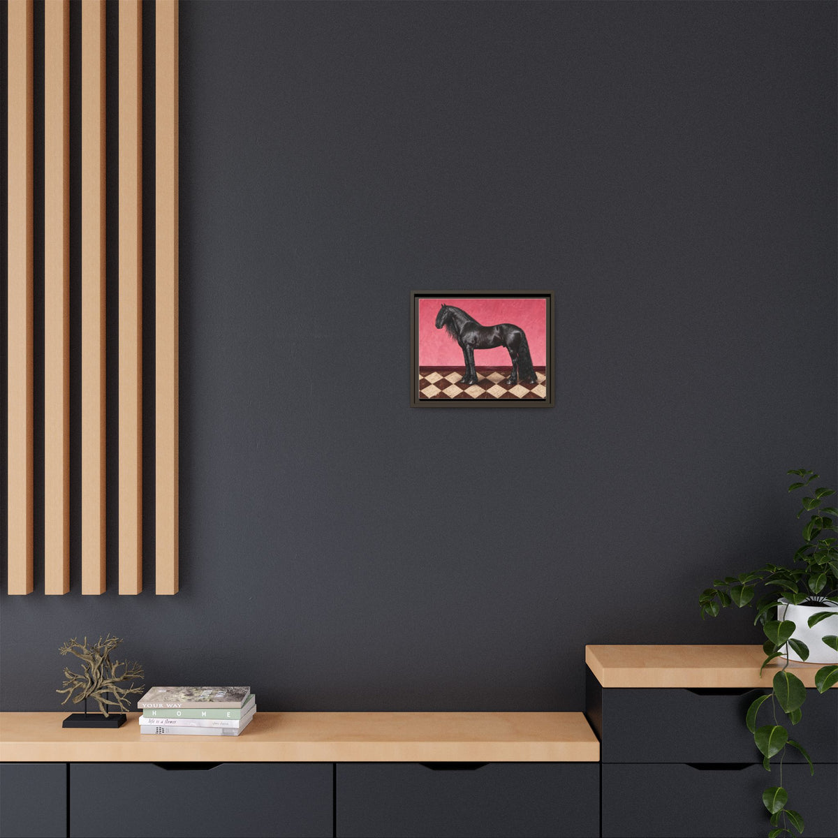 Gentle Giant in Raspberry - Black Friesian Draft Horse Art Print | Equestrian Wall Art