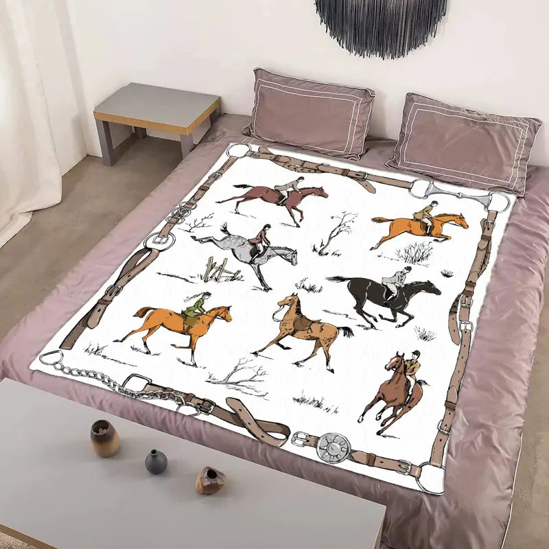 Equestrian Fox Hunting Blanket for Couch and Bed