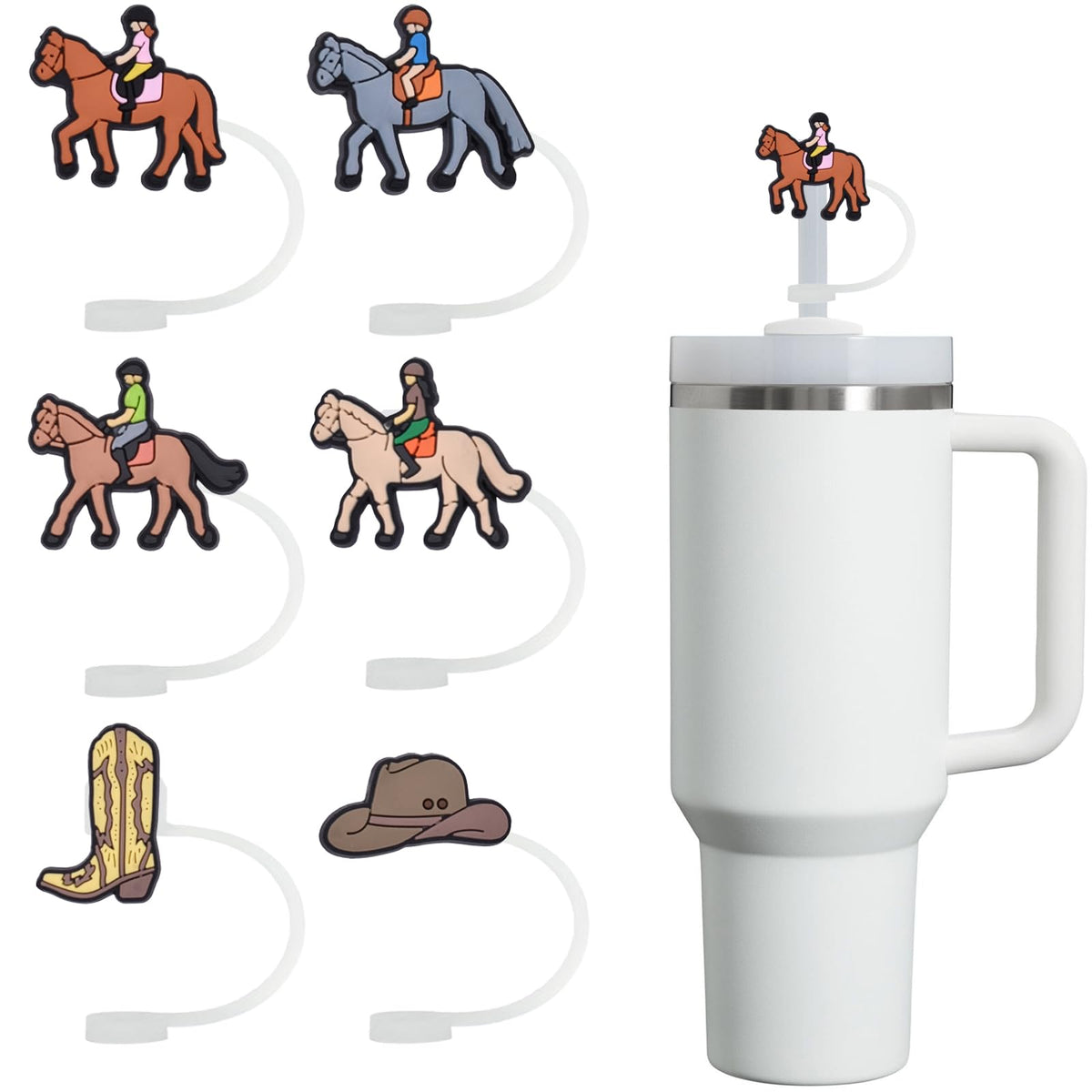 6 Pcs Straw Cover for Stanley Cup Horse Equestrian Straw toppers