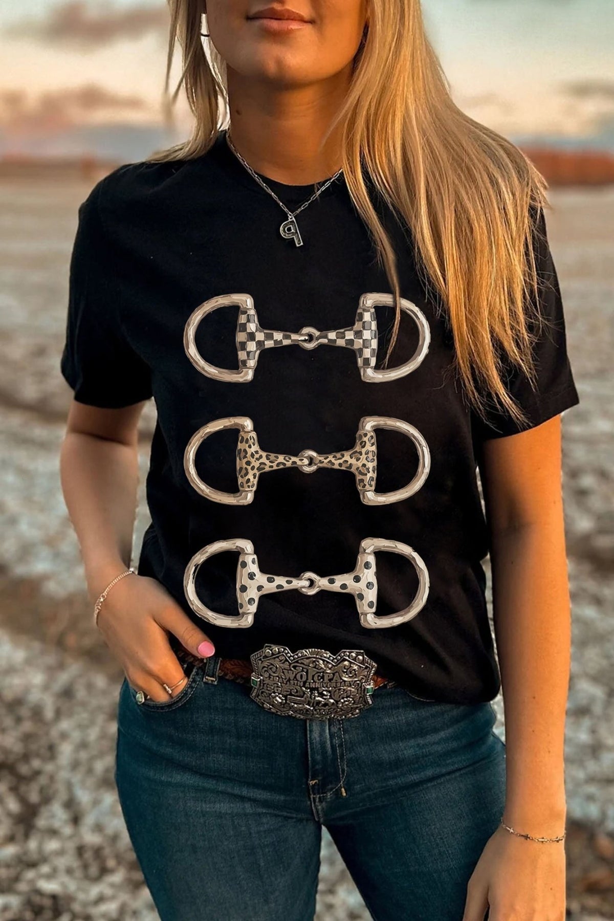 Black Western Horse Bit Printed Relaxed T Shirt - The Other Equestrian