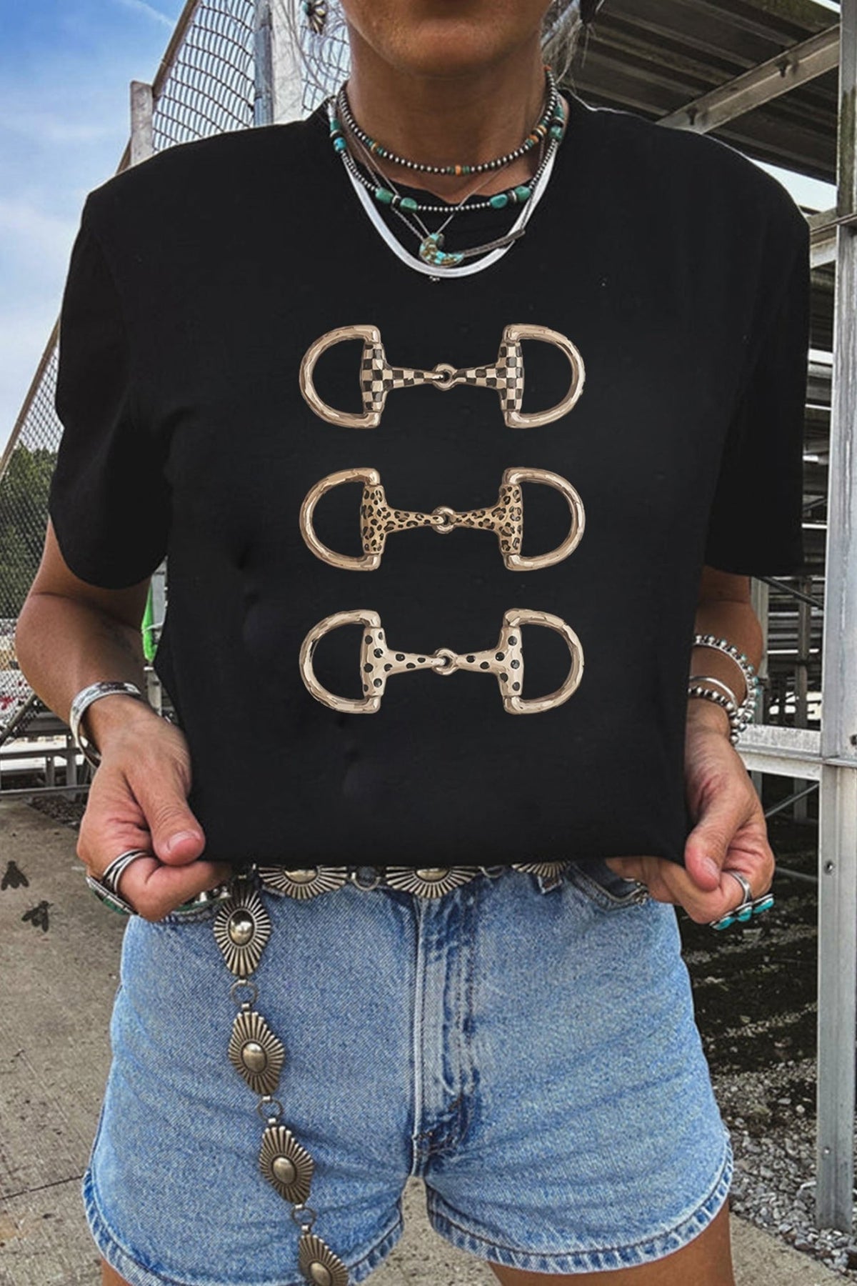 Black Western Horse Bit Printed Relaxed T Shirt - The Other Equestrian
