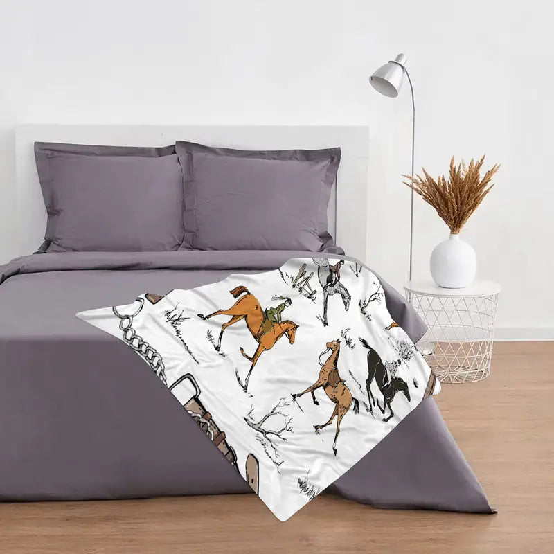 Equestrian Fox Hunting Blanket for Couch and Bed