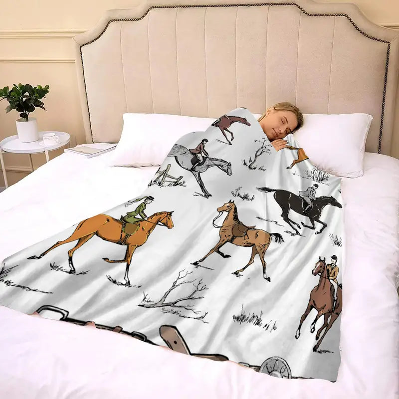 Equestrian Fox Hunting Blanket for Couch and Bed