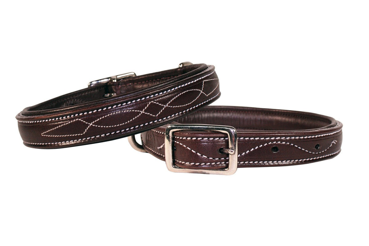 Derby Dog Designer Series USA Leather Padded Fancy Stitch Dog Collar - The Other Equestrian