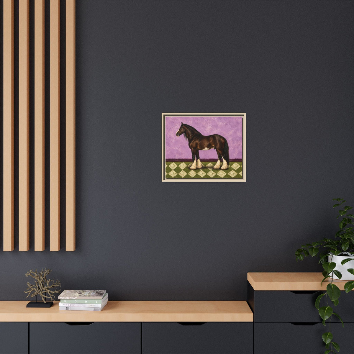 Gentle Giant in Lavender — Bay Draft Horse Art Print on Canvas- Framed - The Other Equestrian
