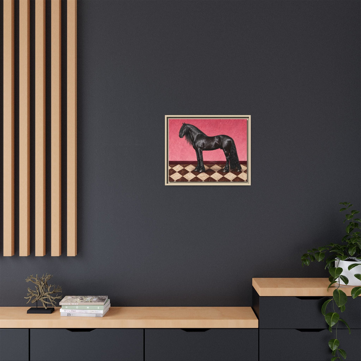 Gentle Giant in Raspberry - Black Friesian Draft Horse Art Print | Equestrian Wall Art - The Other Equestrian