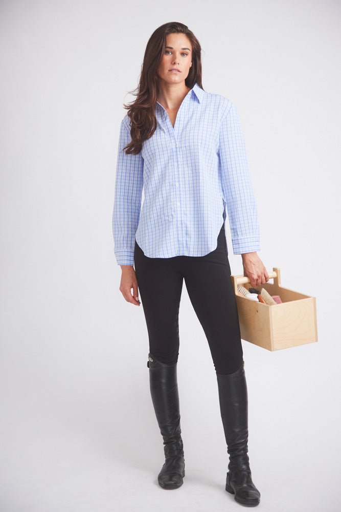 Kaley | Seersucker Plaid Button Down | Cornflower Blue - The Other Equestrian