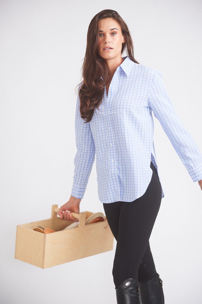 Kaley | Seersucker Plaid Button Down | Cornflower Blue - The Other Equestrian