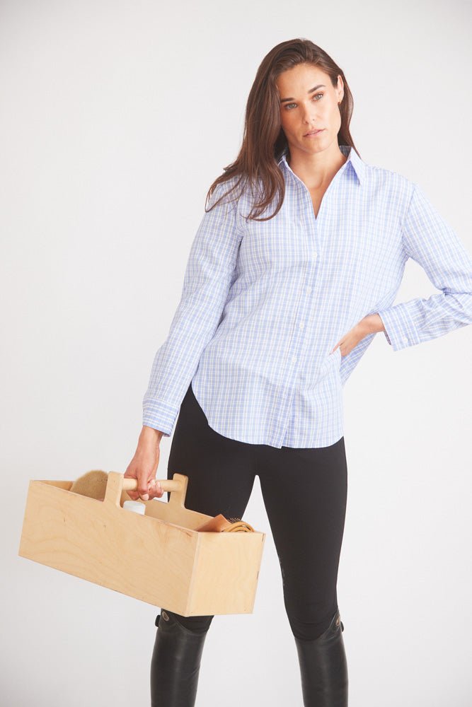 Kaley | Seersucker Plaid Button Down | Cornflower Blue - The Other Equestrian