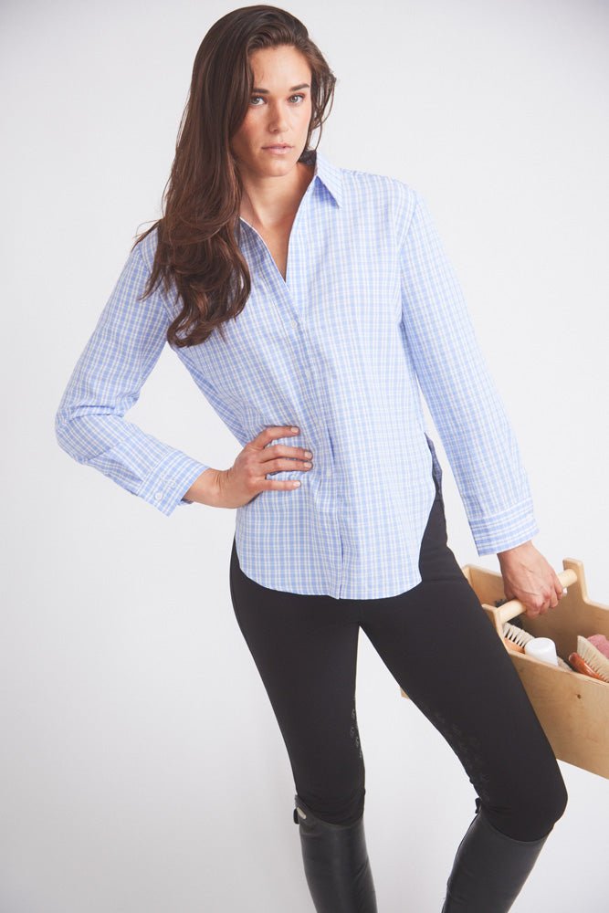 Kaley | Seersucker Plaid Button Down | Cornflower Blue - The Other Equestrian