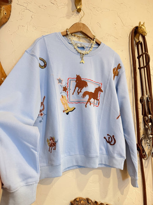 The Bixby Embroidered Sweatshirt | Rodeo Cowgirl Horse Fashion Sweatshirt - The Other Equestrian