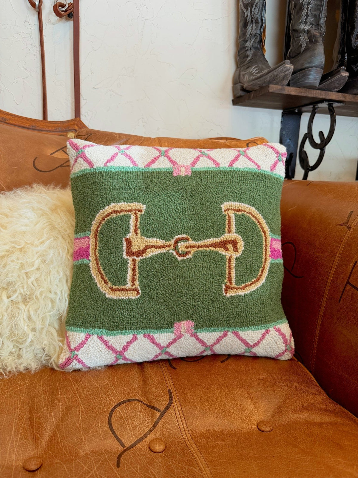 The Pink Snaffle Bit Hook Pillow PREORDER | Equestrian Home Decor Gift - The Other Equestrian