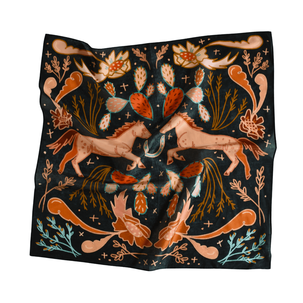 Wild Horse Prairies in Denim Cowgirl Wild Rag: Western Scarf Bandana Silk Tencel Wild Rag - The Other Equestrian3